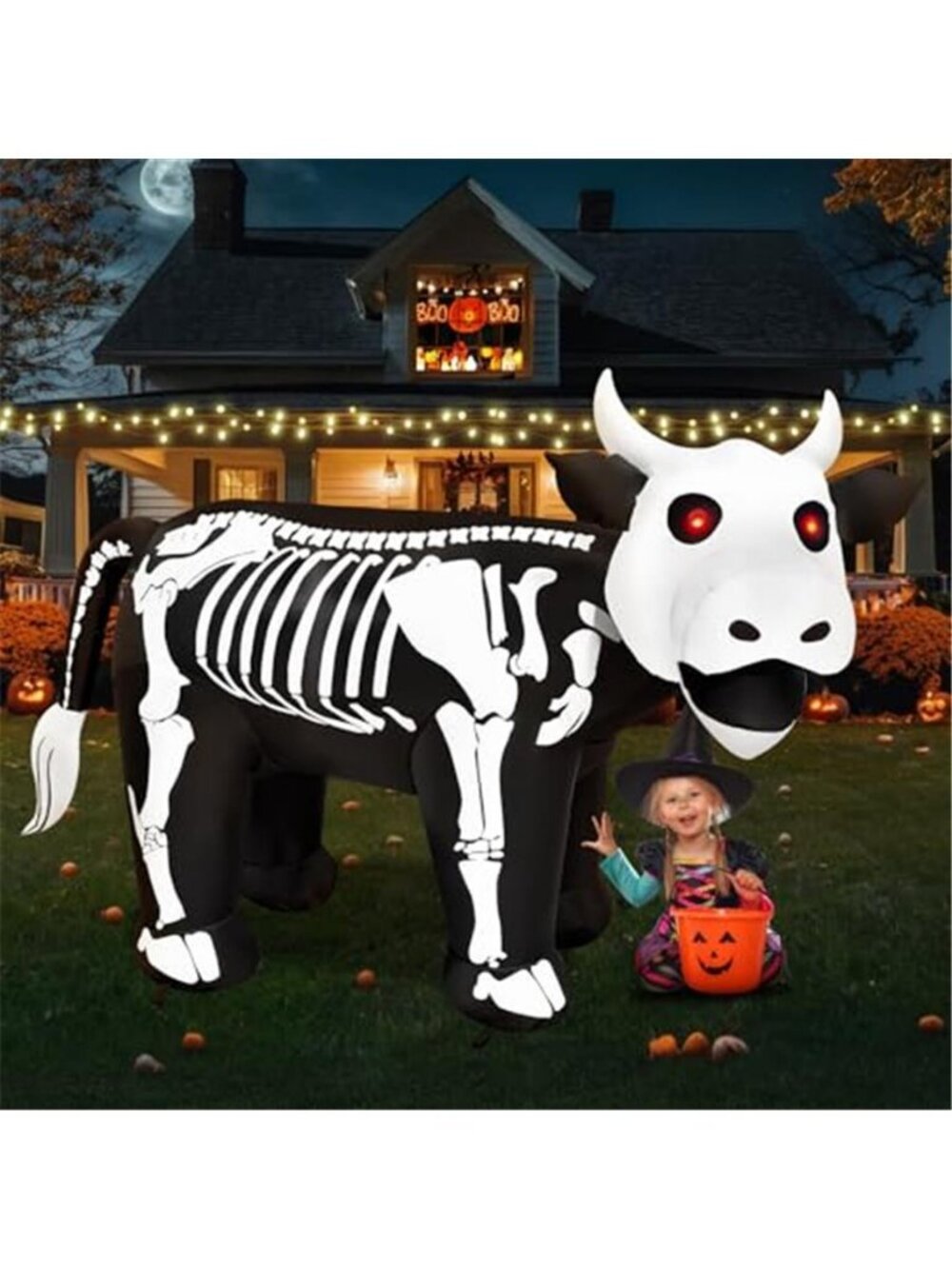6FT Length Halloween Inflatable Cow Skeleton Outdoor Decoration